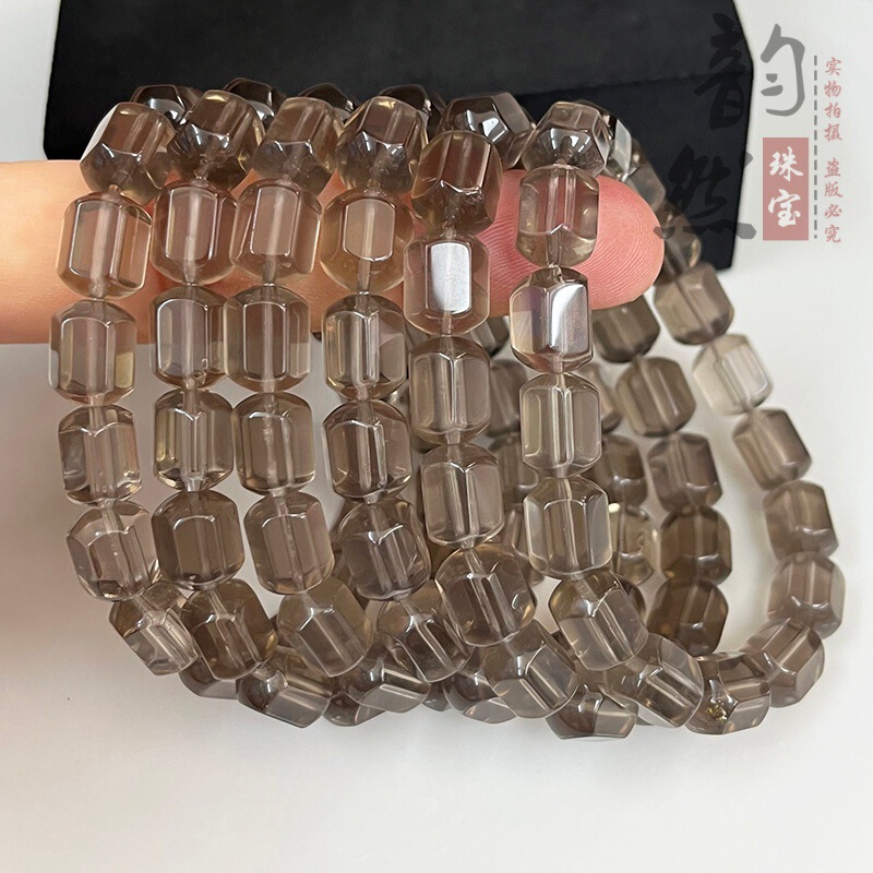 Wholesale natural tea crystal hexagonal prism barrel beads single-loop bracelet DIY original jewelry clavicle chain loose beads accessories