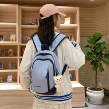 少女感学生双肩包设计感拼色中学生书上课包包韩版潮流新款休闲包