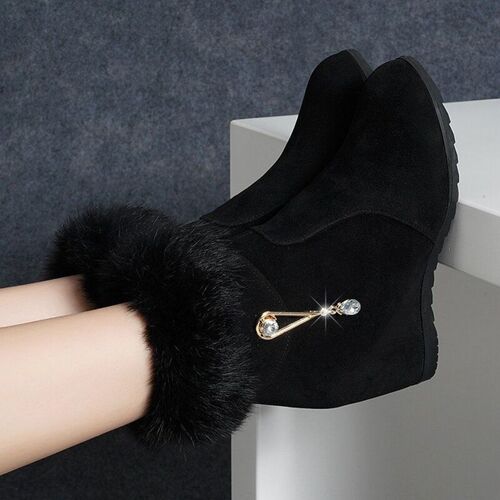 Women's Soft Fur Insole Snow Boots, Autumn/Winter Fur-Insole Short Boots with Warm Fleece, Heated Cotton Shoes for Wholesale