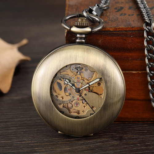 Manufacturer's hot selling large size ancient hollow glossy fully automatic mechanical pocket watch men's and women's gift mechanical watch