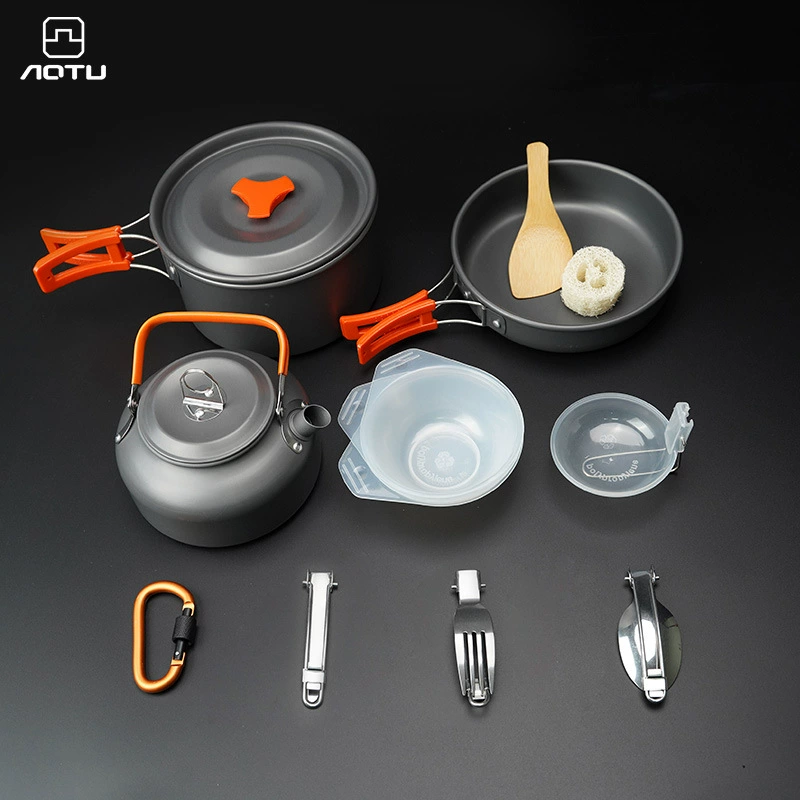 Набор кастрюль для кемпинга на открытом воздухе 2-3 человека с чайником комбинированный горшок для пикника портативный твердый окислительный алюминиевый сплав AT6384-2