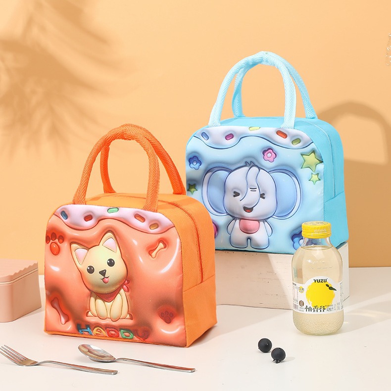 Mini bolsa de almuerzo de visión estereoscópica para niños estudiantes portátiles con bolsa de almuerzo bolsa de preservación de calor bolsa de almuerzo fresco para salir al picnic