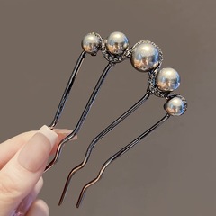Pearl U-shaped hairpin with a sense of elegance, black, hair accessory for shaping hair, ancient-style modern Chinese hairpin, hairpin for shaping hair, head accessory.