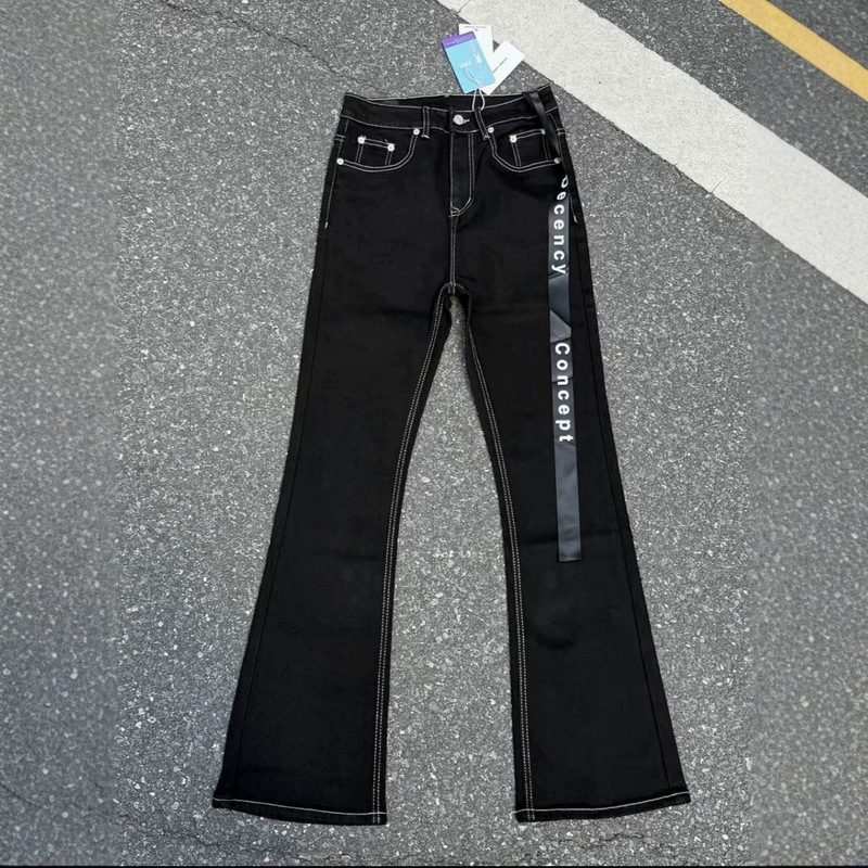 Cross-border trendy brand RO style basic stretch DC ribbon loose-fitting micro-flare European and American street hip-hop trendy jeans