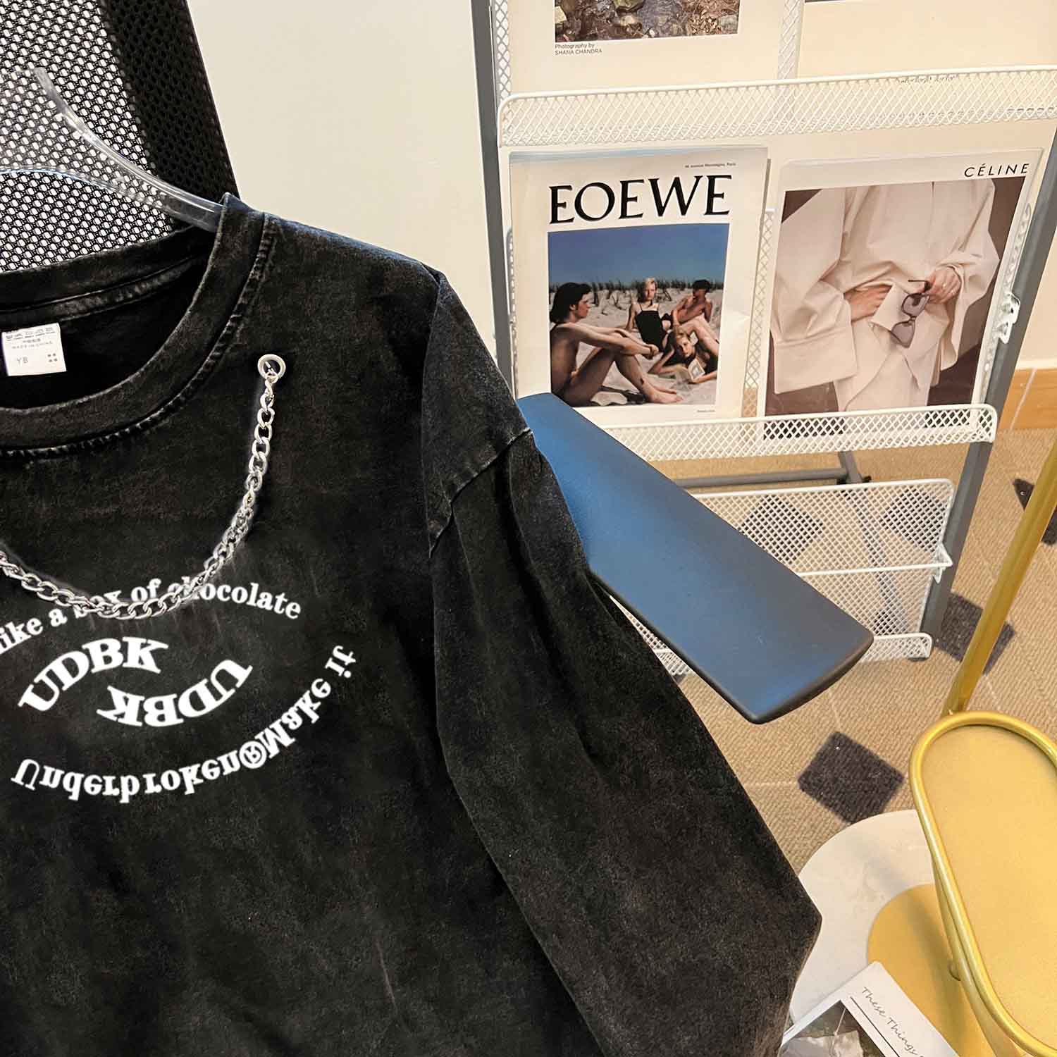 Washed Vintage Pure Cotton Loose Fitting Casual Pullover Spring Autumn Washed Worn round Neck Ripped Long T Shirt Women