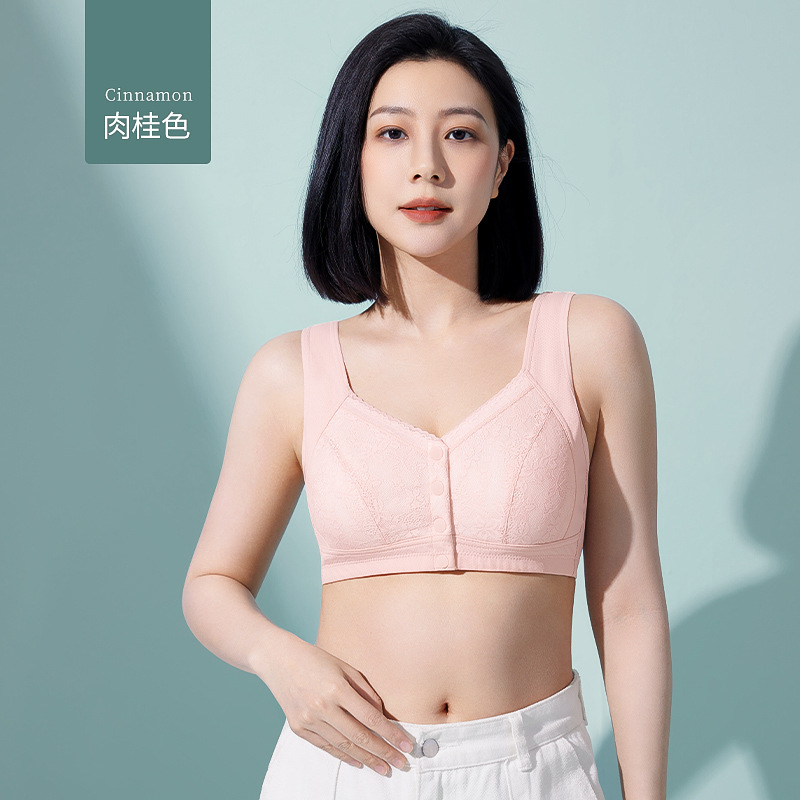 Ropa interior de madre sujetador con hebilla delantera para mujer sin anillo de acero para mujeres de mediana edad y ancianas, sujetador de chaleco fruncido de gran tamaño, estilo fino verano