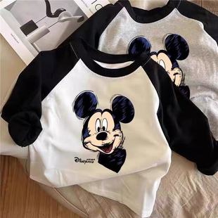 Cotton men's and women's bottoming shirt long-sleeved T-shirt new autumn baby top cartoon Mickey small and medium top