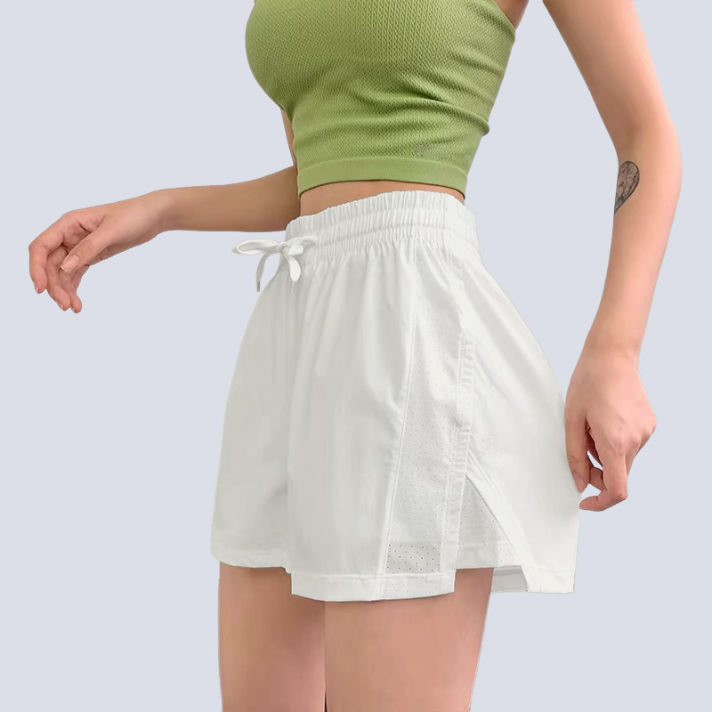 Nuevos pantalones cortos deportivos de verano para mujer, dos piezas falsas, anti-desgaste, tres puntos, entrenamiento de carrera, fitness, pantalones de yoga sueltos