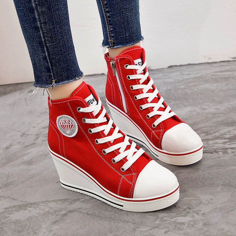 Кеды high-top из канваса, клиновидная подошва 8 см, боковая молния и шнуровка, размеры 35–43