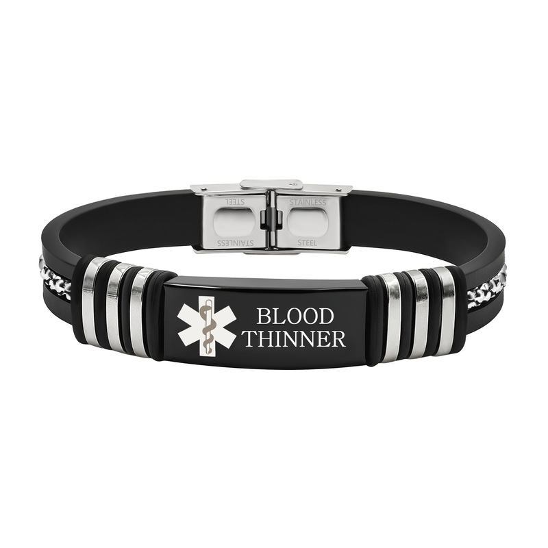 Amazon Cross-Border Best-Selling Waterproof Medical Alert Bracelet, Fashionable and Durable Silicone Stainless Steel Medical Identification Wristband