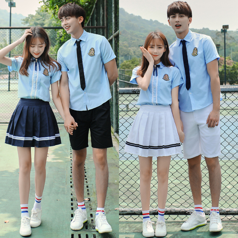 교복 세트 고교 졸업반 교복 여름 반팔 중학생 고등학교 공연 유니폼 아카데미 스타일 스포츠 회의