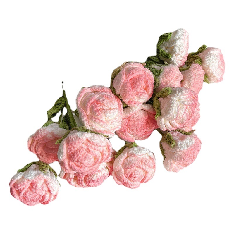 Rosas de mano tejidas a mano ramo terminado decoración floral todo partido flor eterna de lana de ganchillo Flor al por mayor