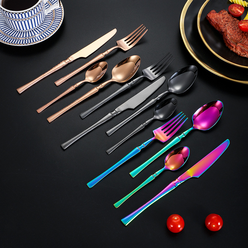 Pequeña cintura de acero inoxidable occidental cuchillo de carne y tenedor vajilla brillante titanio-plateado Hotel europeo occidental restaurante postre cuchara tenedor