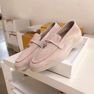 High Edition Non-standard Tassel Buckle Lazy Shoes LP Loafers Women's Super Soft Summer Breathable Deerskin One Pedal Color-block Genuine Leather