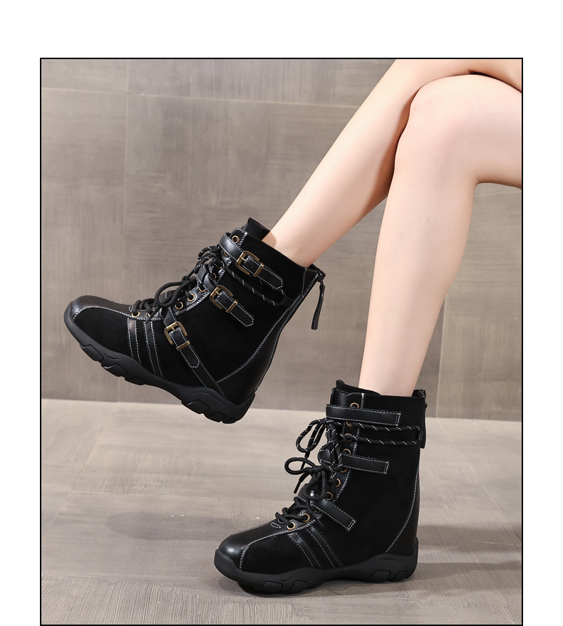 Giày boot nữ cổ ngắn đế dày tăng chiều cao phong cách retro siêu mềm đa năng — màu đen chi tiết 14