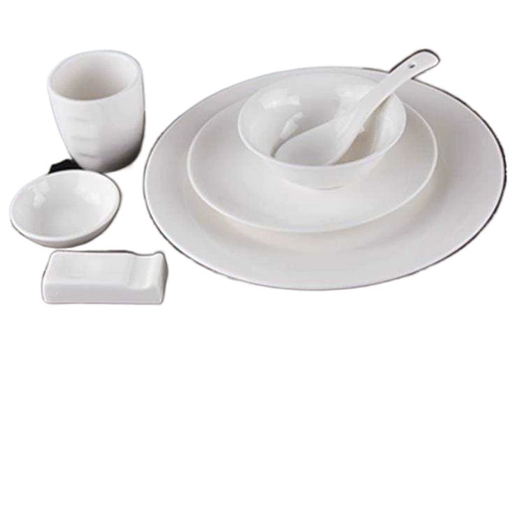 Wholesale Hotel Restaurant Ceramics Pure White Disk Bowl Bone Set Hotel Table Table Table Table Table Table Set