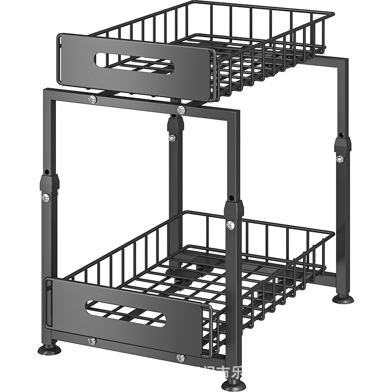 Estante de fregadero inferior transfronterizo Estante de almacenamiento multifuncional Estante de almacenamiento de botellas, latas, condimentos, bocadillos diversos, estante de acabado que se puede levantar y tirar