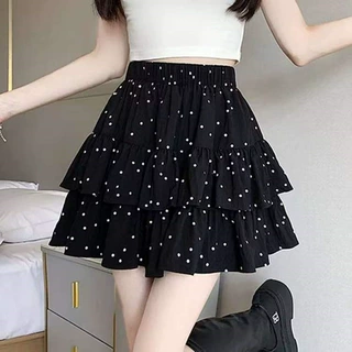 波点蛋糕裙半身裙女春夏新款2026白色简约风蓬蓬裙a字裙高腰短裙