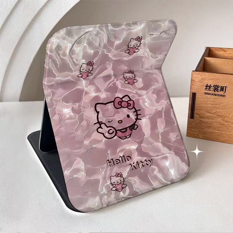 水波凯蒂猫可立镜子随身带ins风台式折叠镜外出旅行补妆镜便携式|undefined