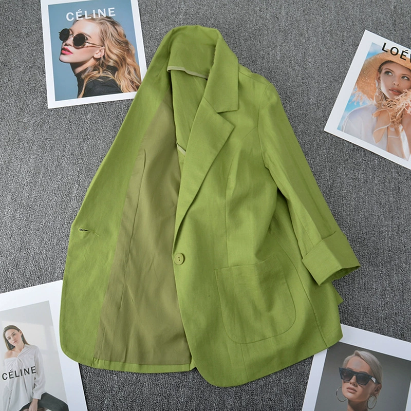 Chubby Girl маленький костюм из хлопка и льна женский летний Толстая сестра льняной модный дышащий костюм с семью рукавами пиджак тонкий 200 кг