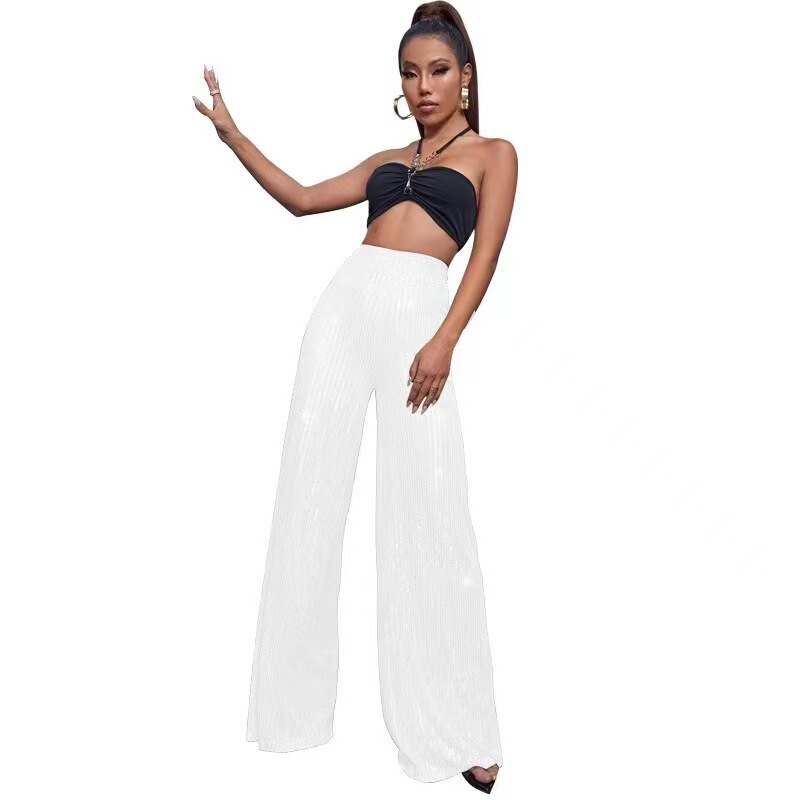 2025 European and American Cross-Border Women's High-Waisted Fashion Casual Pants Amazon Ebay Sequined Loose Draped Wide-Leg Pants