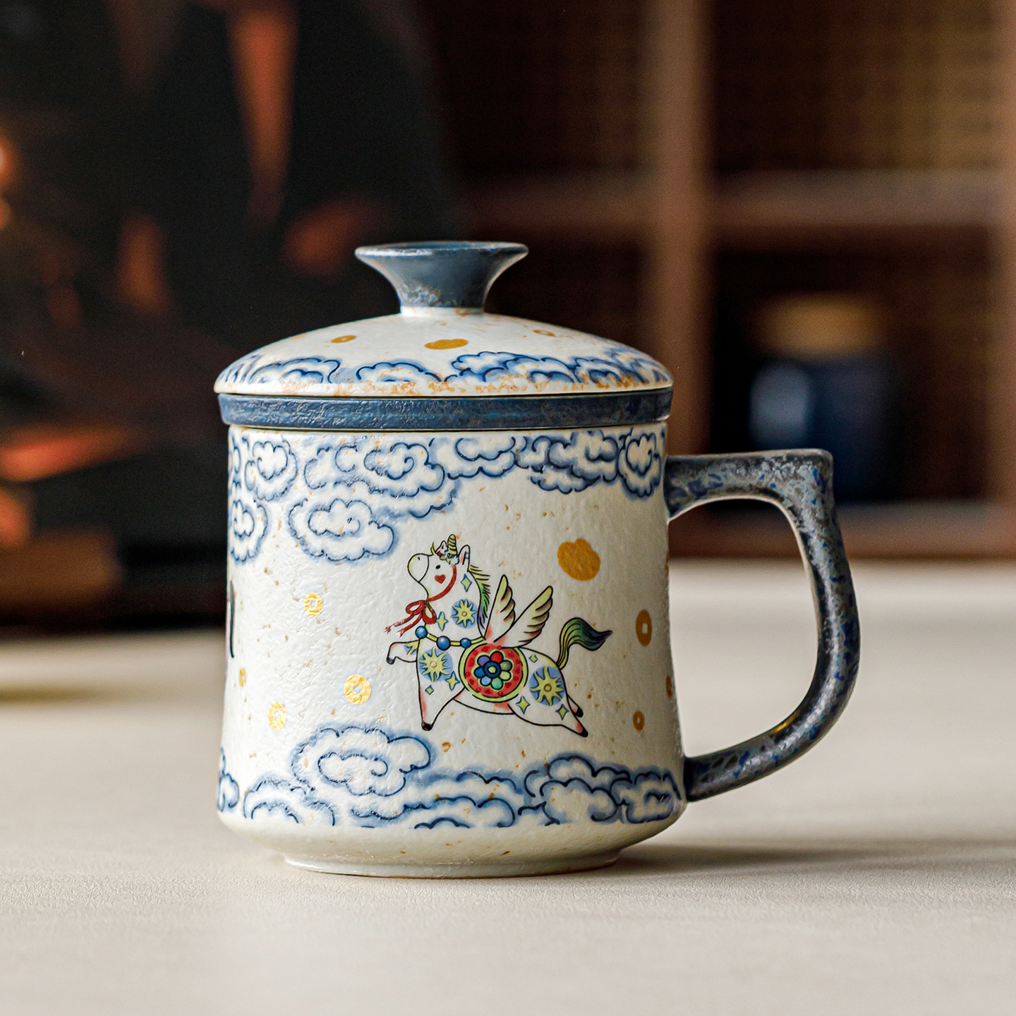 Blue and white take off immediately flint red caramel glaze tea…