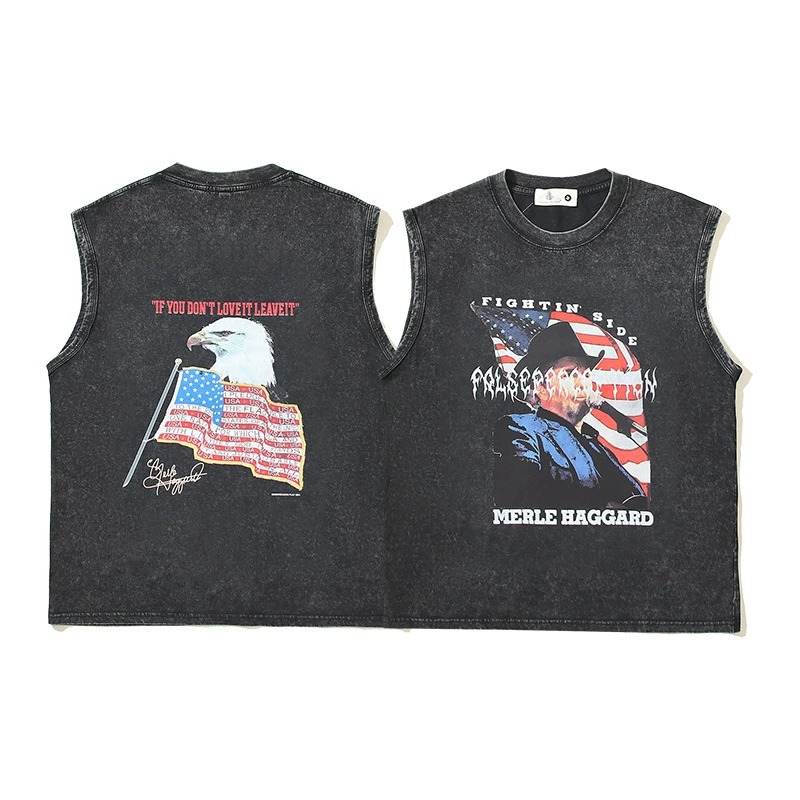 Ins супер горячий модный бренд американский ретро старый нишевый спортивный жилет мужской уличный тяжелый потертый флаг без рукавов