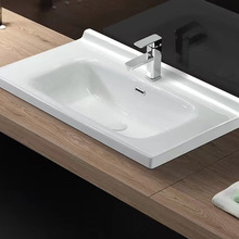 現代簡約洗手盆中邊盆 家用衛生間陶瓷台盆 半嵌入式洗漱池面盆