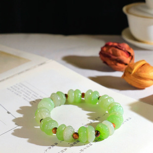 Jin Yutang Xinjiang Hetian Jade Boutique Green Lotus Bracelet Shape Elegant Small and Exquisite Green Color Rich Jade