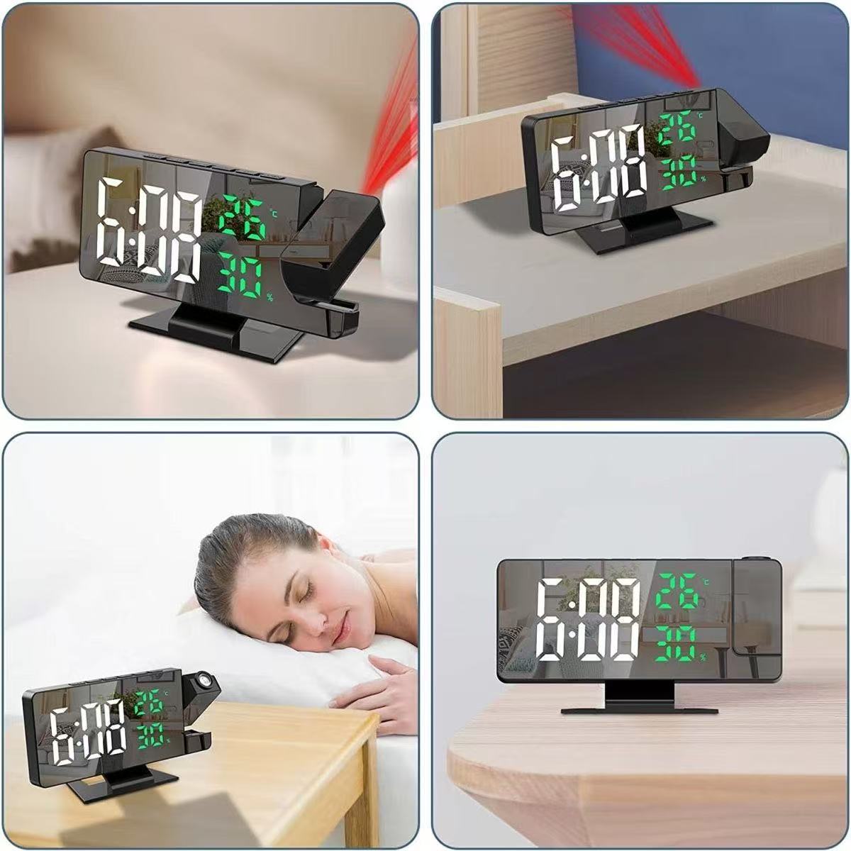 High-Definition Mirror Projection Clock Time Temperature and Humidity Same-Screen Display Led Large-Screen Bedroom Bedside Multi-Function Luminous Clock