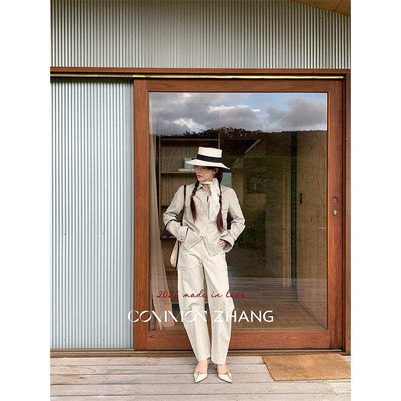 Youji Cz Zhang Spring Light Blue Pure Cotton Denim Shirt for Women, Versatile and Age-Reducing, Regular Shoulder Shirt Jacket C14817-A