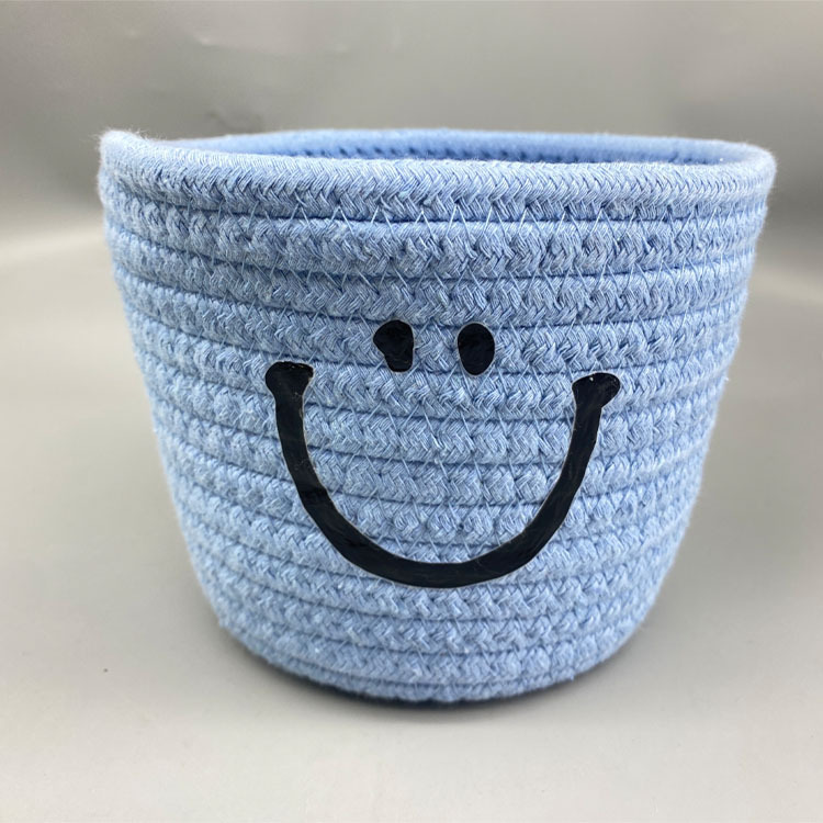 Cara sonriente tejida cesta de almacenamiento simple caja de almacenamiento de artículos diversos de escritorio caja de almacenamiento de control remoto cesta de almacenamiento de cosméticos cesta de organización