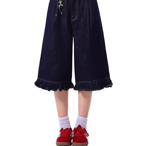 Hong Kong Style Men's Summer New 2024 Personalized Letter Jeans Hip-Hop Ins Trendy High Street Trendy Handsome Pants