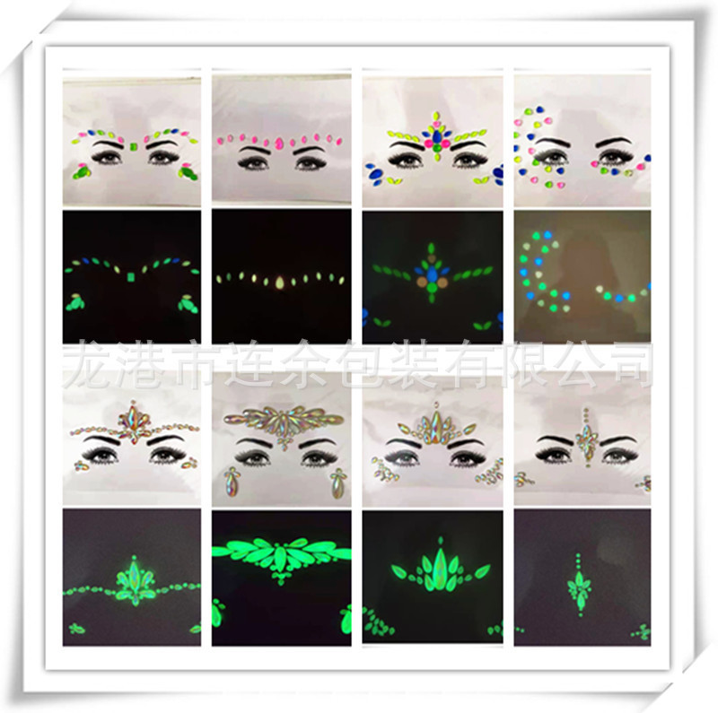 Cross-Border Wholesale of European and American Halloween Ghost Face Led Luminous Diamond Face Stickers Forehead Diamond Stickers Face Tattoo Stickers