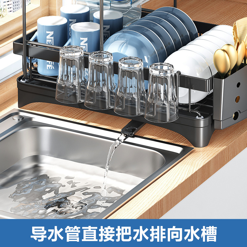 Cocina de drenaje plato estante palillos estante de almacenamiento extraíble guía de agua de doble capa estante para platos palillos rack