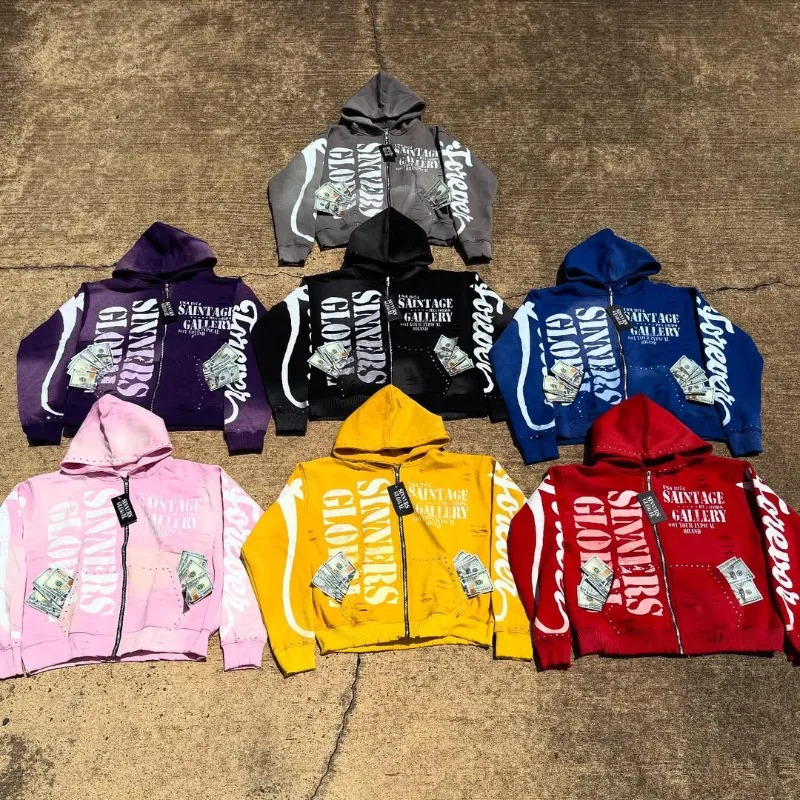 Men's Clothing Harajuku Retro High Street Cardigan Jacket Top American Hip Hop Trend Street Zipper Sweatshirt Unisex_viptrois.com