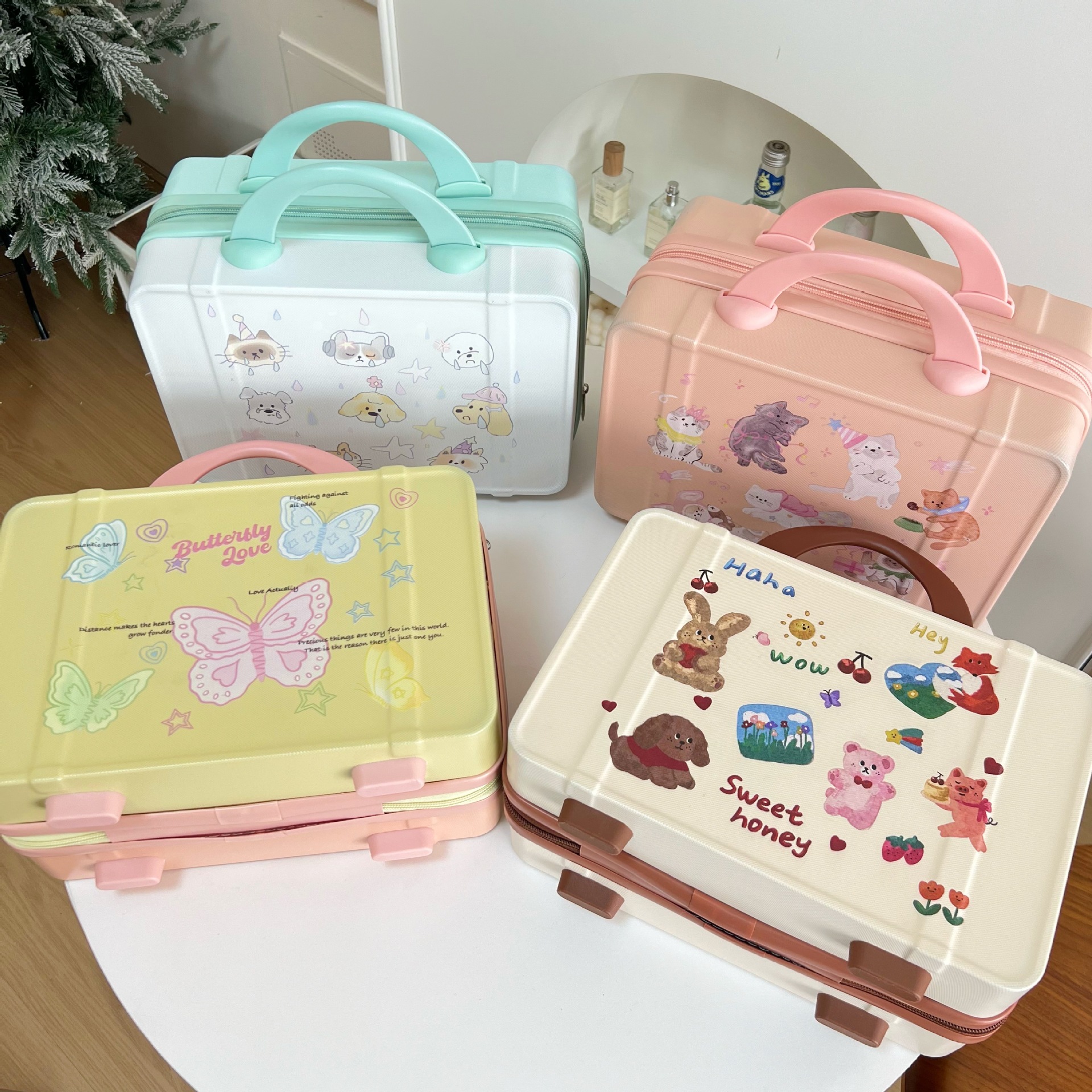 Original nuevo estuche cosmético bolsa de viaje estudiante de gran capacidad maleta de 14 pulgadas de alto aspecto lindo maleta portátil