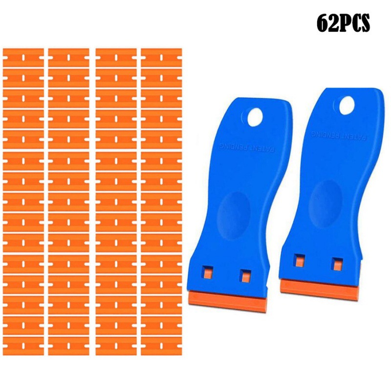 62件塑料刮刀密封刮板剃刀刀片组合去除胶水贴纸贴花车窗玻璃清洁