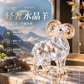 源头厂家切面水晶羊摆件商务开业乔迁生肖羊工艺品水晶领头羊摆件