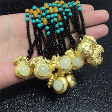 金镶玉4D和田玉 足金福袋 金包玉福袋吊坠 实体珠宝店金店进货