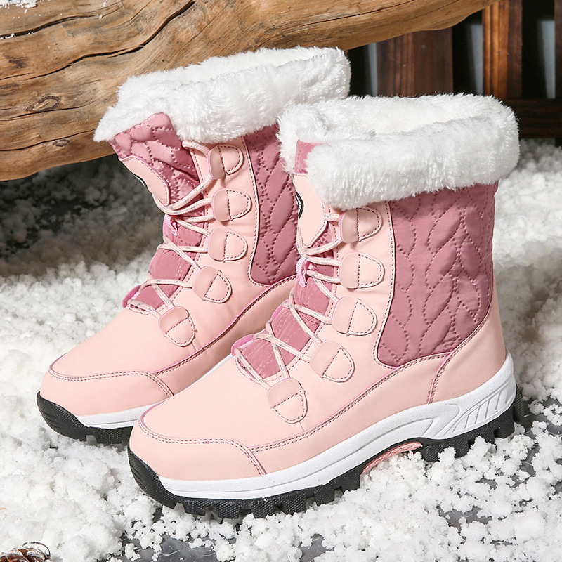 Women's Shoes winter snow boots women outdoor travel waterproof non slip thick warm high top cotton shoes women's mid tube boots_voghion.com