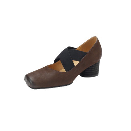 Retro distressed ballet shoes for women Mary Jane shoes new version dark style square toe full leather shallow pumps for women