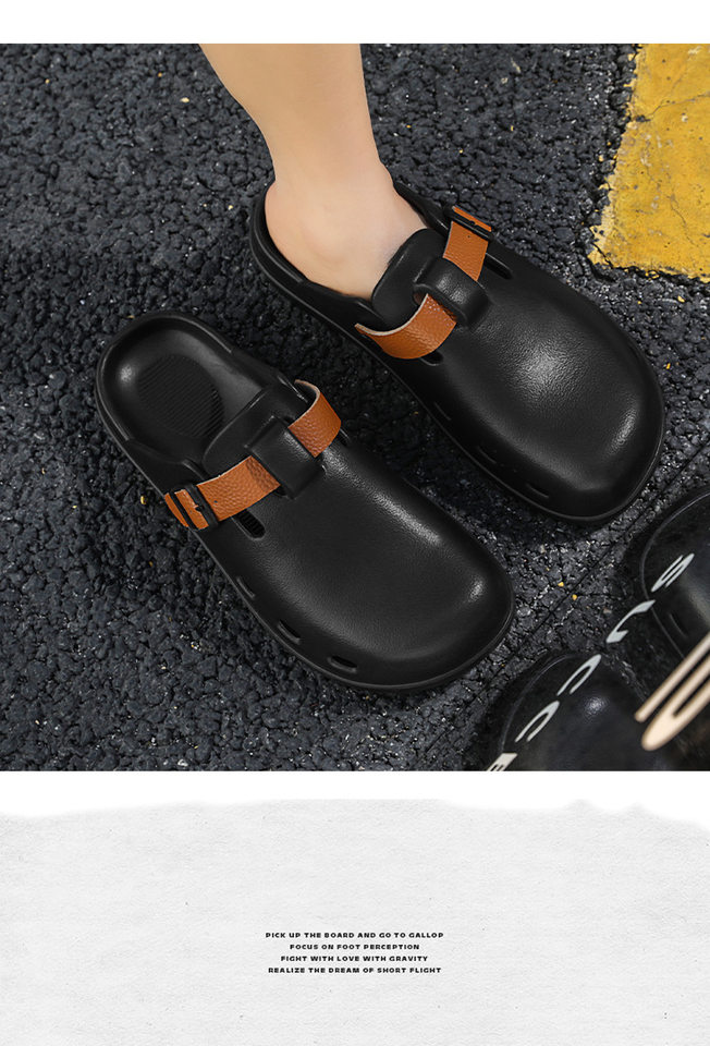 Dép sandal nam nửa gót đế dày chống trượt kiểu lười đi biển — kaki, xám, đen chi tiết 15
