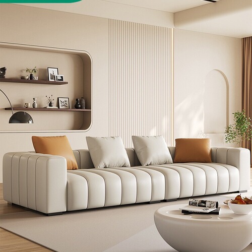 Italian Minimalist Piano Key Genuine Leather Sofa Living Room Small House Style Simple Luxury Straight Line Three Seats Cat Scratch Leather Sofa