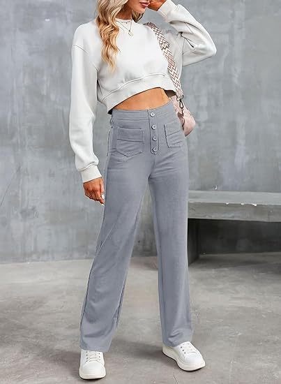 Women's High-Waisted Straight Leg Pants With Multiple Pockets - Stretch Comfort Casual Trousers For Everyday Wear_ecoleips.com