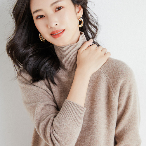 High neck women's cross-border sweater women's autumn and winter shoulder-socket base top loose lazy style sweater women's knitted sweater