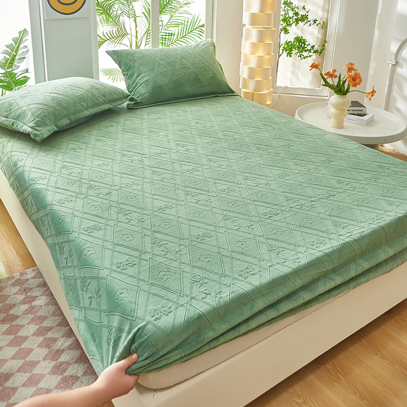 2024 nuevo estilo de terciopelo de leche de terciopelo tallado de color sólido, funda de colchón de funda de colchón