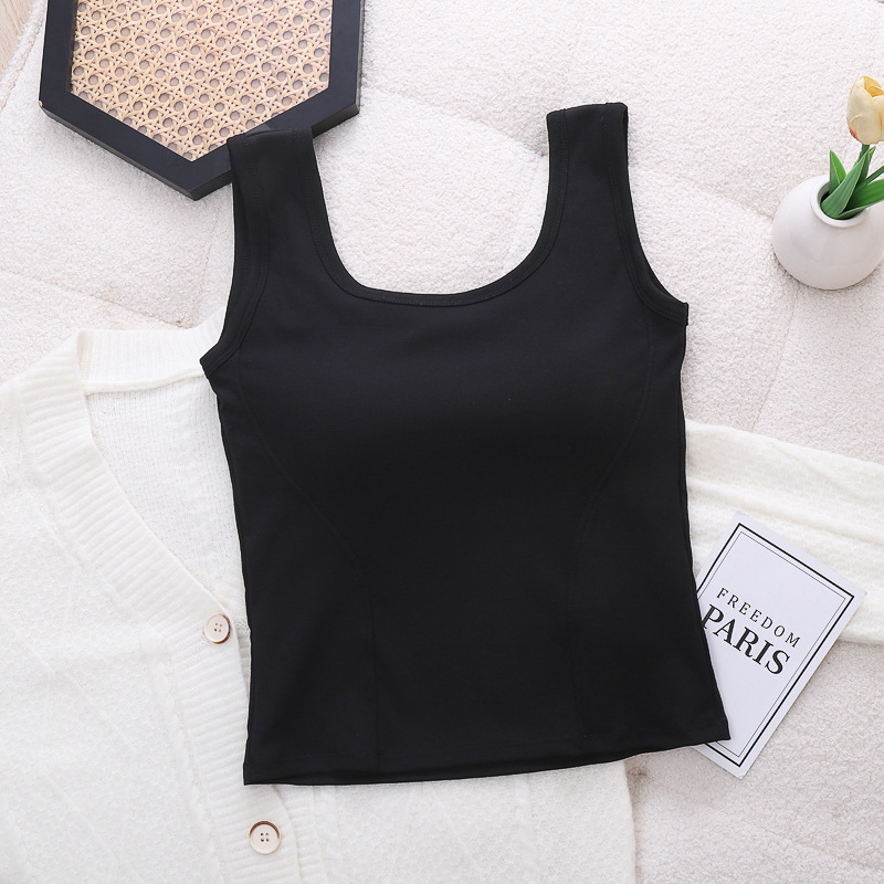 Primavera y verano nuevo chaleco de todo fósforo de color sólido para mujer, espalda hermosa, delgado con almohadilla para el pecho, ropa interior de talla grande, top sin mangas