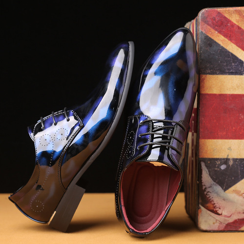 Sharp-headed British business men's formal leather shoes, stylish creative fashion large men's shoes