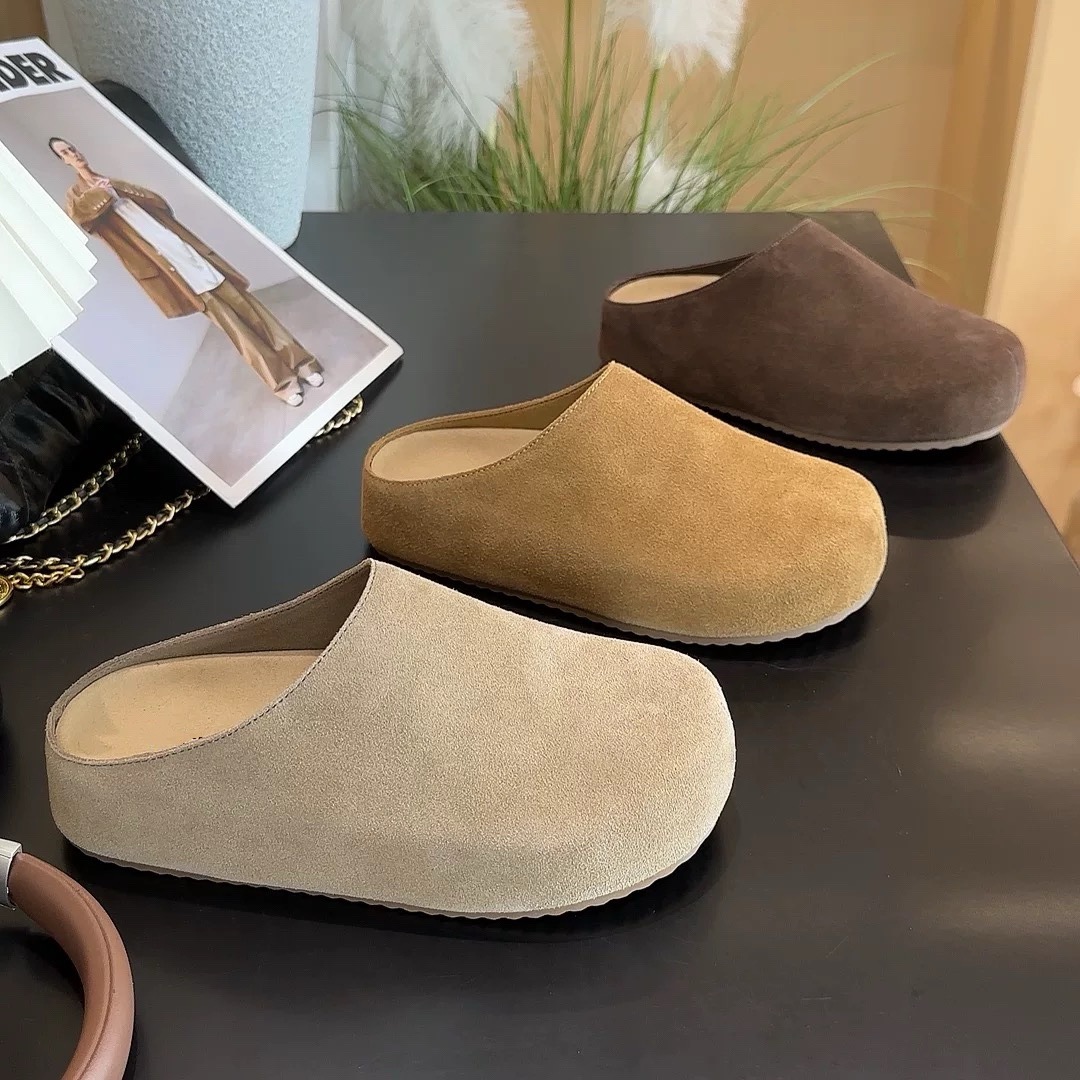 2025 Autumn Birkenstock Shoes Women's Soft Surface Lazy Toe Slippers Women's Outerwear Slip-On Thick-Soled Birkenstock Shoes Half Slippers
